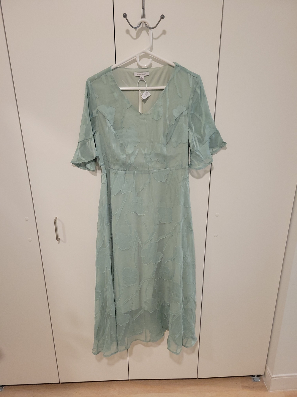 V-Neck Mint Green Midi Dress with Flutter Sleeves NWT